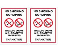 V Safety No Smoking No Vaping Tobacco Smoke & E-Cigarettes Prohib... 150 x 200mm - 2mm Rigid Plastic Safety Sign (Pack of 2)