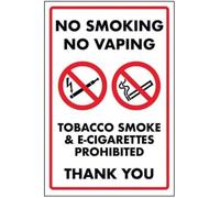 V Safety No Smoking No Vaping/Tobacco Smoke & E-Cigarettes Sign - 200mm x 300mm - Rigid Plastic