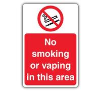 V Safety No Smoking Or Vaping In This Area Safety Sign - 200 x 300 mm - 2mm Rigid Plastic