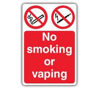 V Safety No Smoking Or Vaping Safety Sign - 400 x 600 mm - 3mm Aluminium Composite