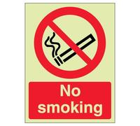 V Safety No Smoking - Portrait 100 x 150 mm - Glow In The Dark 1mm Rigid Plastic Safety Sign