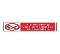 V Safety No Smoking. Smoke Detectors In Operation Prohibition Sign - 300mm x 100mm - Self Adhesive Vinyl