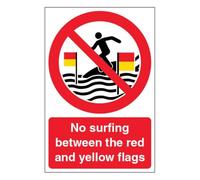 V Safety No Surfing Between The Red And Yellow Flags Sign - 200 x 300 mm - Made From Reflective Aluminium Composite - Prohibition Signage - Made in Britain