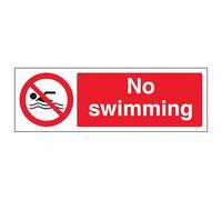 V Safety No Swimming - Landscape 300 x 100 mm - Glow In The Dark 1mm Rigid Plastic Safety Sign