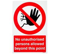 V Safety No Unauthorised Persons Allowed Beyond This Point Sign - 200mm x 300mm - 1mm Rigid Plastic