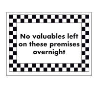 V Safety No Valuables Left on These Premises Overnight 200 x 150 mm - 2mm Rigid Plastic Safety Sign