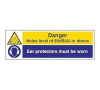 V Safety Noise Level Of 85DbA Or Above. Ear Protectors Must Be Worn Sign - 450mm x 150mm - 1mm Rigid Plastic