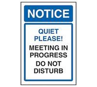 V Safety Notice Quiet Please! Meeting In Progress Do Not Disturb 150 x 200 mm - Glow In The Dark 1mm Rigid Plastic Safety Sign