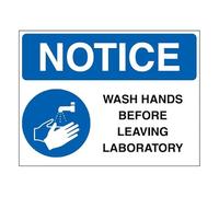V Safety NOTICE - Wash Hands Before Leaving Laboratory 200 x 150 mm Safety Sign - Self Adhesive Vinyl