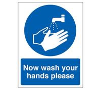 V Safety Now Wash Your Hands Please 300 x 400 mm - 3mm Brushed Aluminium Composite Safety Sign