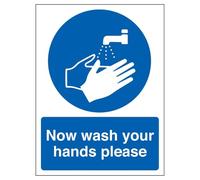 V Safety Now Wash Your Hands Please 300 x 400 mm - Glow In The Dark 1mm Rigid Plastic Safety Sign