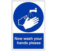 V Safety Now wash your hands please 450 x 600mm Self Adhesive Vinyl Safety Sign