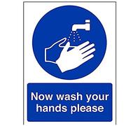 V Safety Now Wash Your Hands Please Sign - 150mm x 200mm - 1mm Rigid Plastic