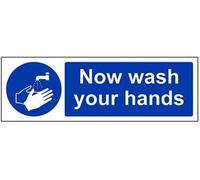 V Safety Now Wash Your Hands Sign - 300mm x 100mm - 1mm Rigid Plastic