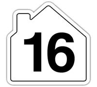 V Safety Number 16 Wheelie Bin Sticker - House Numbers Design Bin Stickers Numbers 1-99 - 150mm x 150mm Durable Waterproof Vinyl Labels for Wheelie Bins - Outdoor House Number Sticker