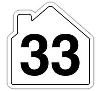 V Safety Number 33 Wheelie Bin Sticker - House Numbers Design Bin Stickers Numbers 1-99 - 150mm x 150mm Durable Waterproof Vinyl Labels for Wheelie Bins - Outdoor House Number Sticker