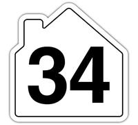 V Safety Number 34 Wheelie Bin Sticker - House Numbers Design Bin Stickers Numbers 1-99 - 150mm x 150mm Durable Waterproof Vinyl Labels for Wheelie Bins - Outdoor House Number Sticker