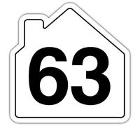 V Safety Number 63 Wheelie Bin Sticker - House Numbers Design Bin Stickers Numbers 1-99 - 150mm x 150mm Durable Waterproof Vinyl Labels for Wheelie Bins - Outdoor House Number Sticker