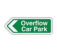 V Safety Overflow Car Park Arrow Left - Green - Shaped Sign 300 x 100 mm - 3mm Brushed Aluminium Composite
