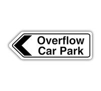 V Safety Overflow Car Park Arrow Left - Shaped Sign 300 x 100 mm - 1mm Rigid Plastic
