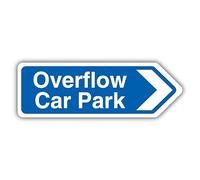 V Safety Overflow Car Park Arrow Right - Blue Landscape - Shaped Sign 300 x 100 mm - 3mm Brushed Aluminium Composite