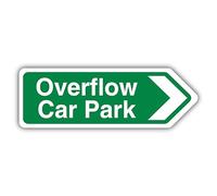 V Safety Overflow Car Park Arrow Right - Green - Shaped Sign 300 x 100 mm - 2mm Rigid Plastic