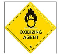V Safety Oxidising Agent Warning Hazard Diamond Sign - 200mm x 200mm - Self Adhesive Vinyl