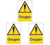V Safety Oxygen Warning Sign - 200mm x 300mm - Self Adhesive Vinyl (Pack of 3)