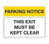 V Safety Parking Notice - This Exit Must Be Kept Clear - Landscape 600 x 450 mm - 2mm Rigid Plastic Safety Sign