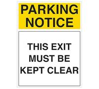 V Safety Parking Notice - This Exit Must Be Kept Clear - Portrait 300 x 450 mm - 2mm Rigid Plastic Safety Sign