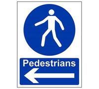 V Safety Pedestrians, Arrow Left Sign - 150mm x 200mm - Self Adhesive Vinyl