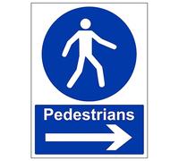 V Safety Pedestrians - Arrow Right 150 x 200 mm - Self Adhesive Vinyl - Aluminium Effect Safety Sign