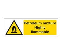V Safety Petroleum Mixture Highly Flammable - Landscape 300 x 100 mm - 2mm Rigid Plastic Safety Sign