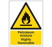 V Safety Petroleum Mixture Highly Flammable - Portrait 200 x 300 mm - Glow In The Dark Self Adhesive Vinyl Safety Sign