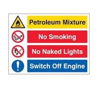 V Safety Petroleum Mixture/No Smoking/No Naked Lights - Landscape 400 x 300 mm - 1mm Rigid Plastic Safety Sign