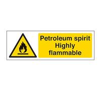 V Safety Petroleum Spirit Highly Flammable - Landscape 300 x 100 mm - Glow In The Dark 1mm Rigid Plastic Safety Sign