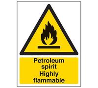 V Safety Petroleum Spirit Highly Flammable Warning Sign - 150mm x 200mm - 1mm Rigid Plastic