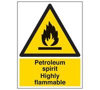 V Safety Petroleum Spirit Highly Flammable Warning Sign - 300mm x 400mm - 1mm Rigid Plastic