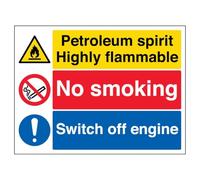 V Safety Petroleum Spirit/No Smoking/Switch Off 400 x 300 mm - Glow In The Dark Self Adhesive Vinyl Safety Sign