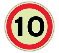V Safety Photoluminescent 10 MPH Safety Sign - 150 x 150 mm - 1.2mm Rigid Plastic - Standard Glow