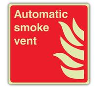 V Safety Photoluminescent Automatic Smoke Vent - Square Safety Sign - 80 x 80 mm - 1.2mm Rigid Plastic - Standard Glow