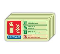 V Safety Photoluminescent BC Powder Fire Extinguisher - Landscape Safety Sign - 220 x 110 mm - 1.2mm Rigid Plastic - Double Glow