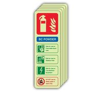 V Safety Photoluminescent BC Powder Fire Extinguisher Safety Sign - 100 x 300 mm - Self Adhesive Vinyl - Double Glow