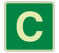 V Safety Photoluminescent C Label - Green - Square Safety Sign - 200 x 200 mm - 1.2mm Rigid Plastic - Triple Glow