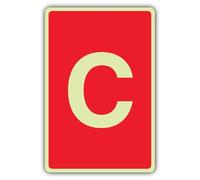 V Safety Photoluminescent C Label - Red Safety Sign - 300 x 450 mm - 1.2mm Rigid Plastic - Triple Glow