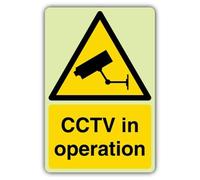 V Safety Photoluminescent CCTV In Operation Safety Sign - 200 x 300 mm - 3mm Aluminium Composite - Double Glow