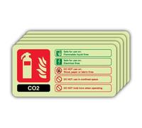 V Safety Photoluminescent CO2 Fire Extinguisher - Landscape Safety Sign - 180 x 90 mm - 1.2mm Rigid Plastic - Double Glow