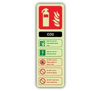 V Safety Photoluminescent CO2 Fire Extinguisher Safety Sign - 100 x 300 mm - Self Adhesive Vinyl - Double Glow