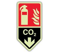 V Safety Photoluminescent CO2 Fire Extinguisher - Shaped Safety Sign - 300 x 450 mm - Self Adhesive Vinyl - Double Glow