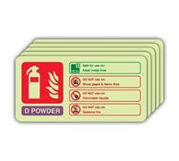 V Safety Photoluminescent D Powder Fire Extinguisher - Landscape Safety Sign - 220 x 110 mm - 1.2mm Rigid Plastic - Triple Glow